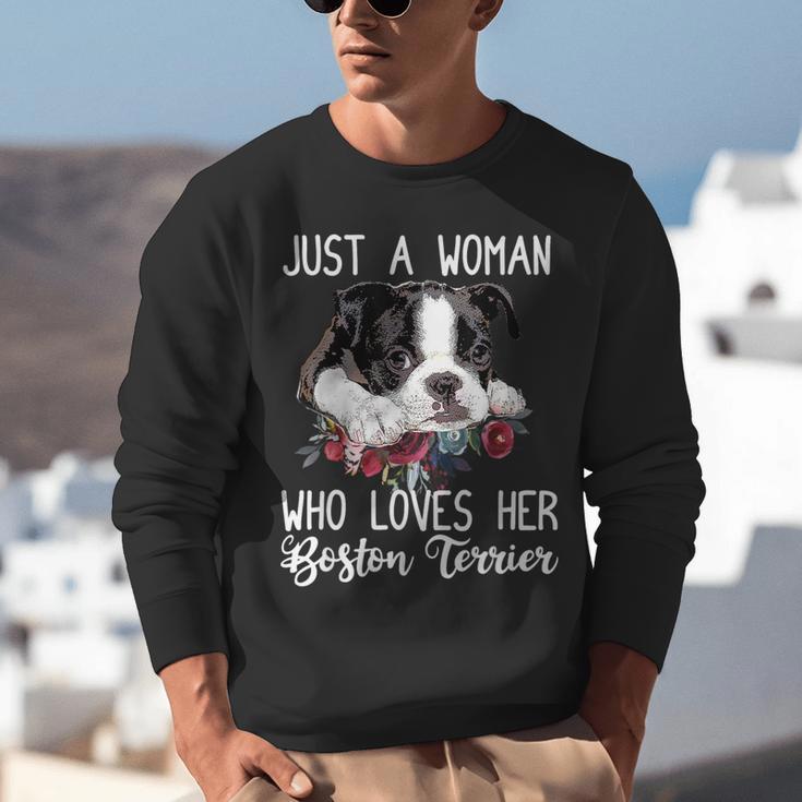 Just a Woman Who Loves Her Boston Terrier Cute Dog Mom Unisex Sweatshirt, Boston Terrier Mom Sweatshirts, funny gift