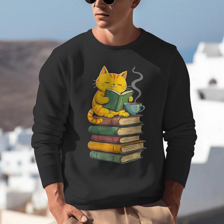Kawaii Cats Lover Coffee Books Teacher Librarian Cat Unisex Sweatshirt, funny gift