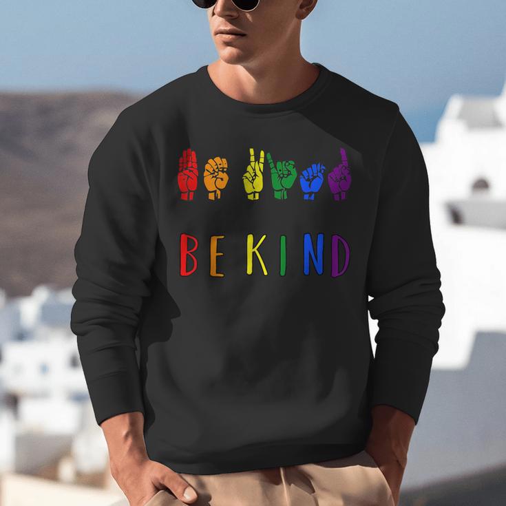 Be Kind Pride Sign Language Rainbow Teachers Interpreter ASL Unisex Sweatshirt, funny gift