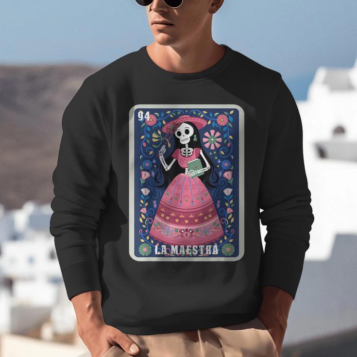 La Maestra Halloween Mexican Bingo Card Teacher Lottery Card Unisex Sweatshirt, funny gift
