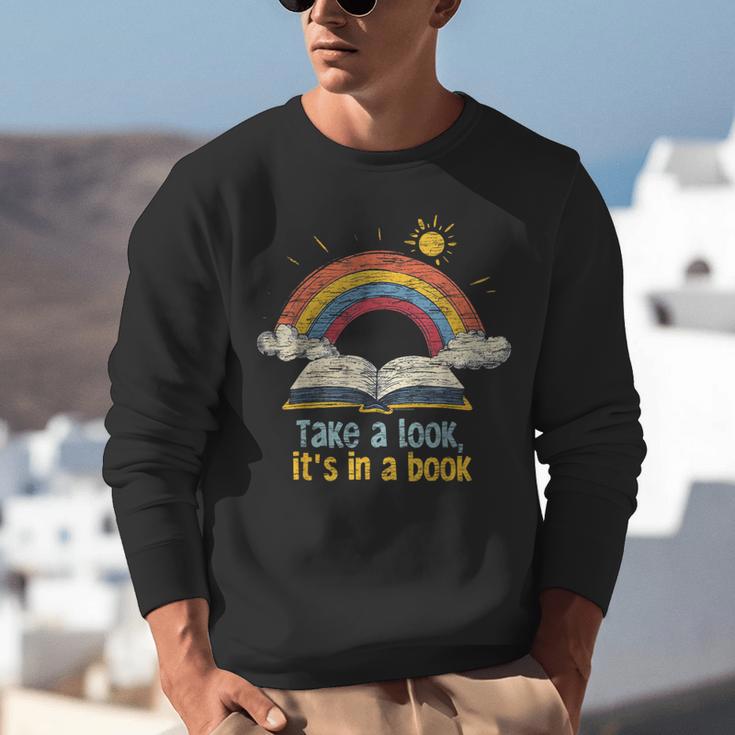 Take a Look It's In a Book Vintage Reading Teacher Rainbow Unisex Sweatshirt, funny gift Take a Look It's In a Book Vintage Reading Teacher Rainbow Unisex Sweatshirt, funny gift