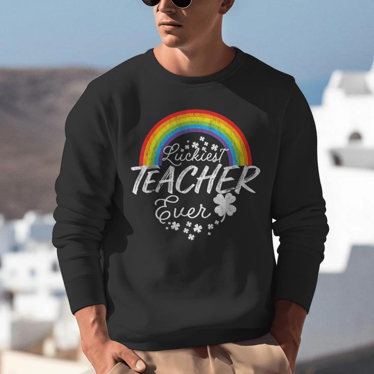 Luckiest Teacher Ever Rainbow- St Patricks Day Teacher Unisex Sweatshirt, funny gift