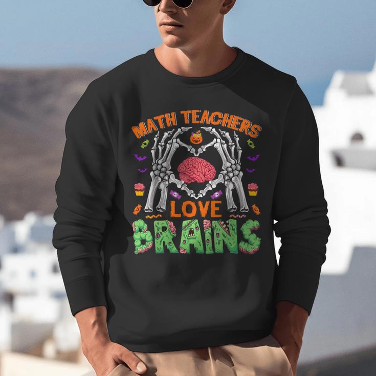 Math Teacher Love Brain Heart Skeleton Hand Zombie Halloween Unisex Sweatshirt, funny gift