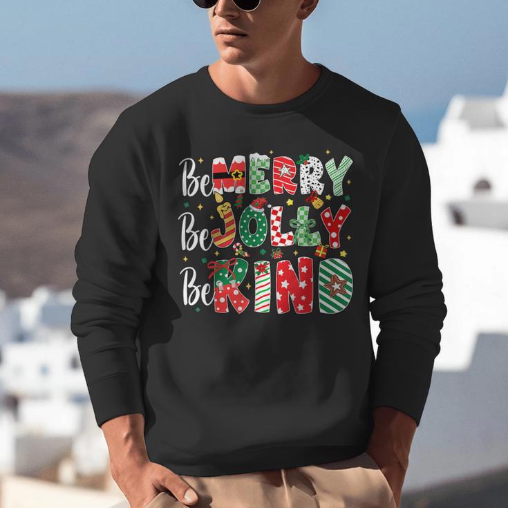 Be Merry Be Jolly Be Kind Merry Christmas Teacher Xmas PJs Unisex Sweatshirt, funny gift Be Merry Be Jolly Be Kind Merry Christmas Teacher Xmas PJs Unisex Sweatshirt, funny gift