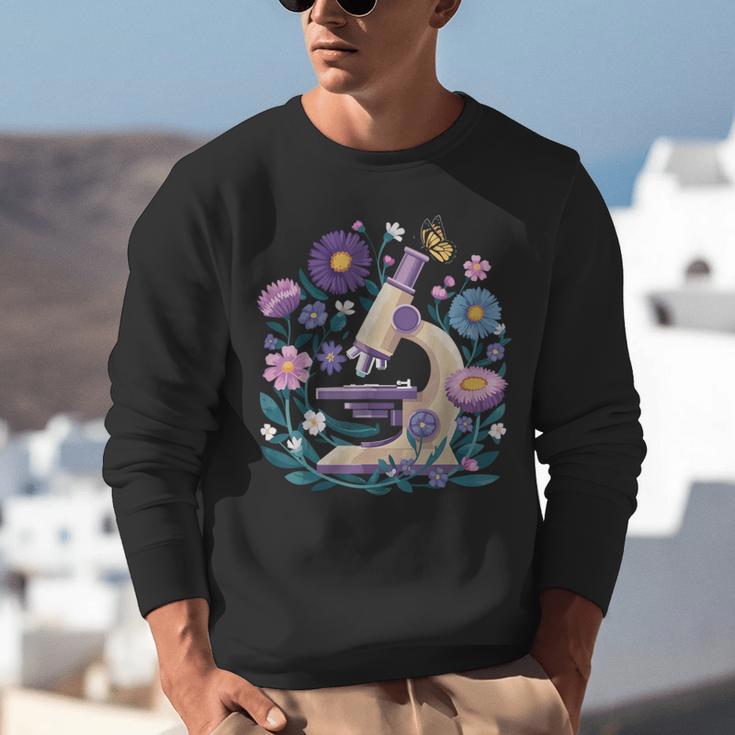 Microscope Flower Butterfly Biology Science Teacher Student Unisex Sweatshirt, Science Teacher Sweatshirts, funny gift