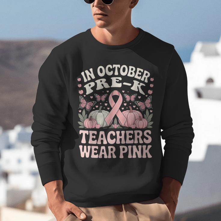 In October Pre-K Teachers Wear Pink Ribbon Breast Cancer Unisex Sweatshirt, funny gift In October Pre-K Teachers Wear Pink Ribbon Breast Cancer Unisex Sweatshirt, funny gift
