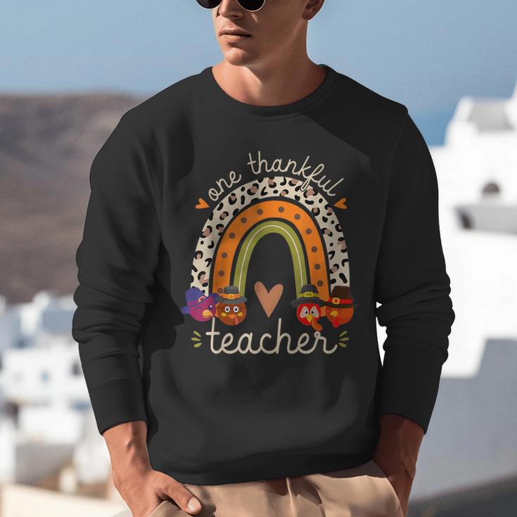 One Thankful Teacher Thanksgiving Turkey Rainbow Fall Unisex Sweatshirt, funny gift
