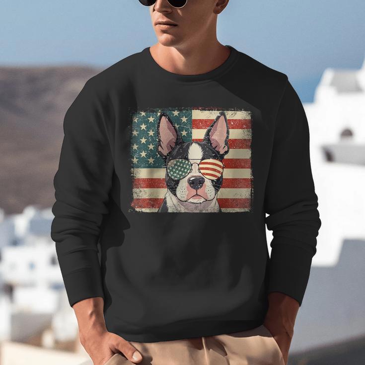 Patriotic Boston Terrier Dog Lover USA Flag 4th Of July For Men Women Kids Unisex Sweatshirt, Patriotic Boston Terrier Sweatshirts, Boston Terrier 4th Of July Sweatshirts, funny gift