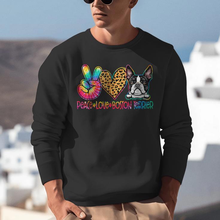 Peace Love Boston Terrier Tie Dye Dog Lover For Men Women Girls Kids Unisex Sweatshirt, funny gift