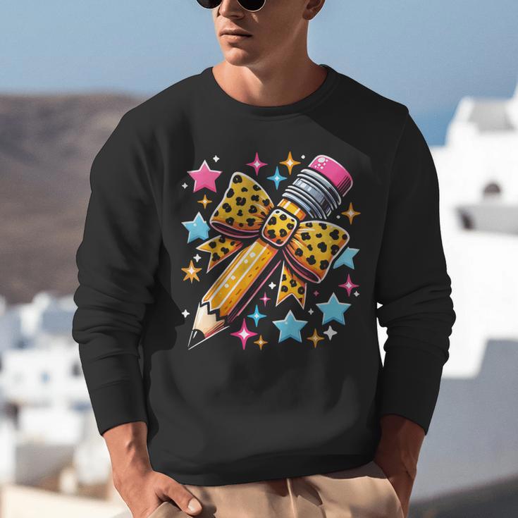 Pencil Leopard Coquette Bow Teacher Life Back To School Unisex Sweatshirt, funny gift Pencil Leopard Coquette Bow Teacher Life Back To School Unisex Sweatshirt, funny gift