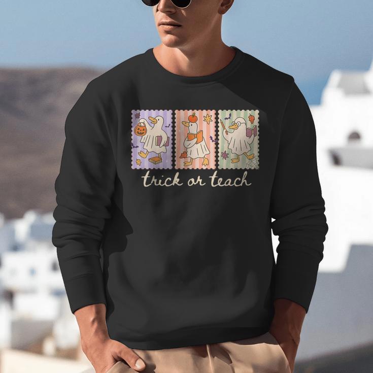 Preppy Goose Teacher Trick Or Teach Halloween Teacher Goose Unisex Sweatshirt, funny gift
