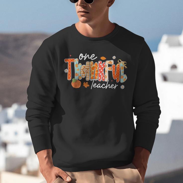 Preppy One Thankful Teacher Coquette Thanksgiving Teacher Unisex Sweatshirt, funny gift Preppy One Thankful Teacher Coquette Thanksgiving Teacher Unisex Sweatshirt, funny gift