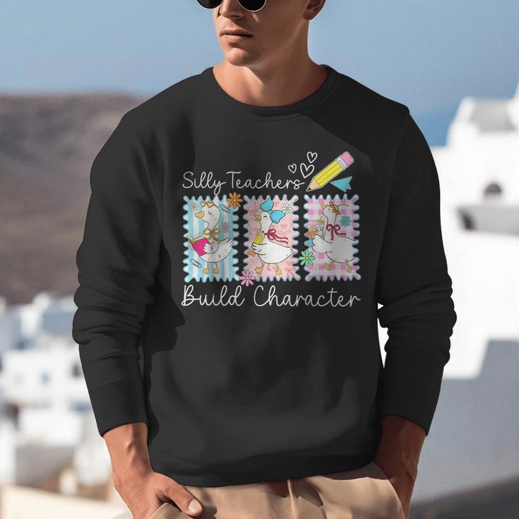 Preppy Silly Teacher Goose Build Character Back To School Unisex Sweatshirt, funny gift Preppy Silly Teacher Goose Build Character Back To School Unisex Sweatshirt, funny gift