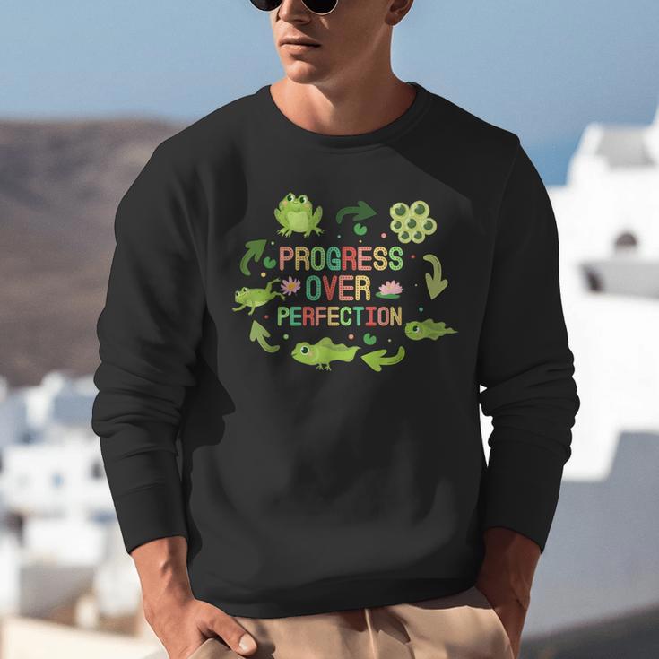 Progress Over Perfection Frog Back To School Teacher Unisex Sweatshirt, funny gift