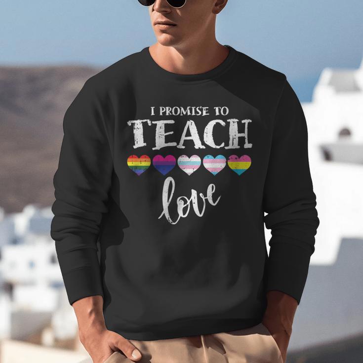 I Promise To Teach Love LGBT-Q Pride Proud Ally Teacher Unisex Sweatshirt, funny gift I Promise To Teach Love LGBT-Q Pride Proud Ally Teacher Unisex Sweatshirt, funny gift