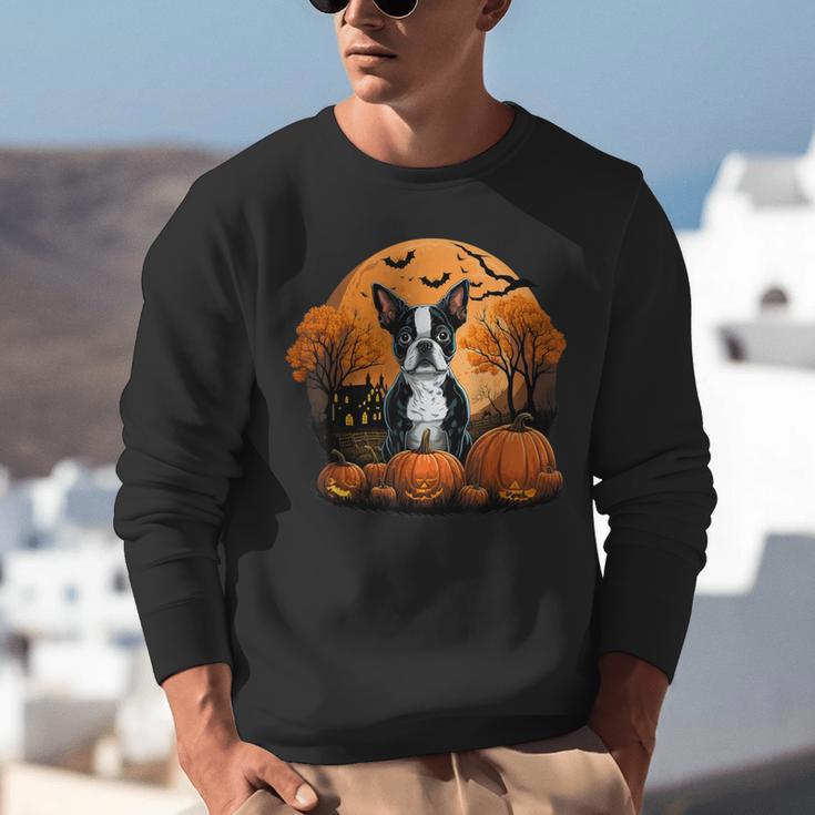 Pumpkin Boston Terrier Costume On Boston Terrier Halloween Unisex Sweatshirt, Boston Terrier Halloween Sweatshirts, funny gift