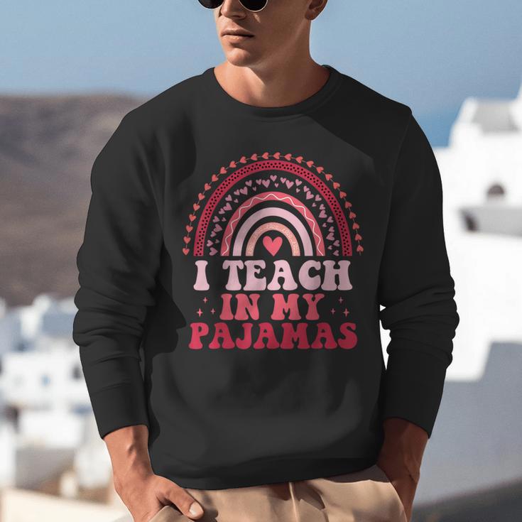 Rainbow Retro Homeschool Mom Teacher I Teach In My Pajamas Unisex Sweatshirt, funny gift
