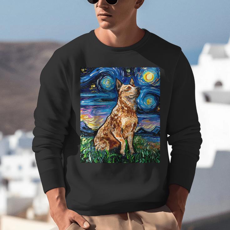 Red Heeler Starry Night Cattle Dog Colorful Art By Aja For Men Women Girls Kids Unisex Sweatshirt, funny gift