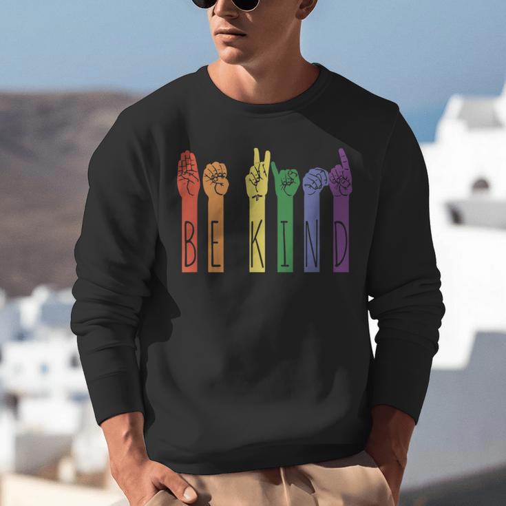 Retro Be Kind ASL Deaf Teacher Sign Language Gay Pride Unisex Sweatshirt, funny gift Retro Be Kind ASL Deaf Teacher Sign Language Gay Pride Unisex Sweatshirt, funny gift