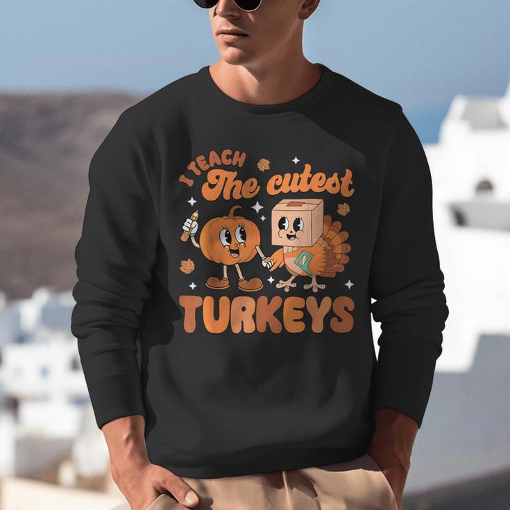 Retro I Teach The Cutest Turkey Thanksgiving Pumpkin Teacher Unisex Sweatshirt, funny gift