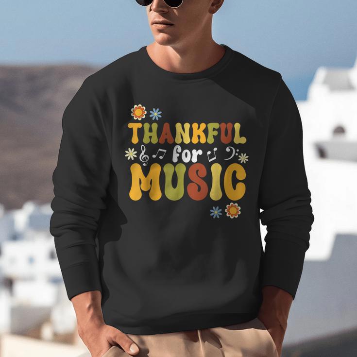 Retro Thankful For Music Floral Music Teacher Thanksgiving Men Women Unisex Sweatshirt, funny gift