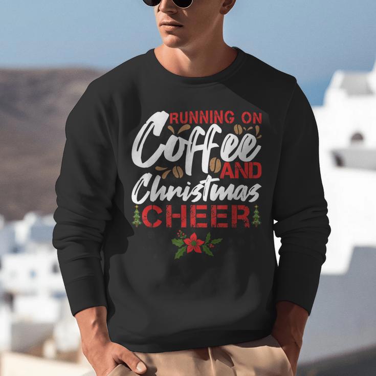 Running On Coffee And Christmas Cheer Lover Teacher For Men Women Kids Unisex Sweatshirt, funny gift