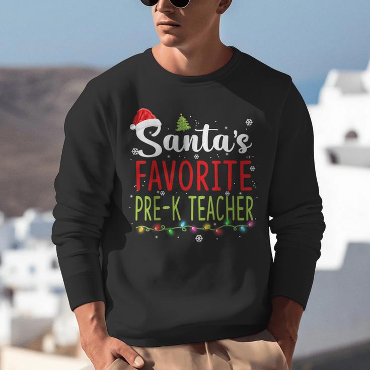 Santa's Favorite Pre-K Teacher Christmas Santa Hat Lights For Men Women Kids Unisex Sweatshirt, funny gift