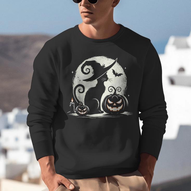 Scary Halloween Cat Costume Retro Cat Moon For Men Women Kids Unisex Sweatshirt, funny gift