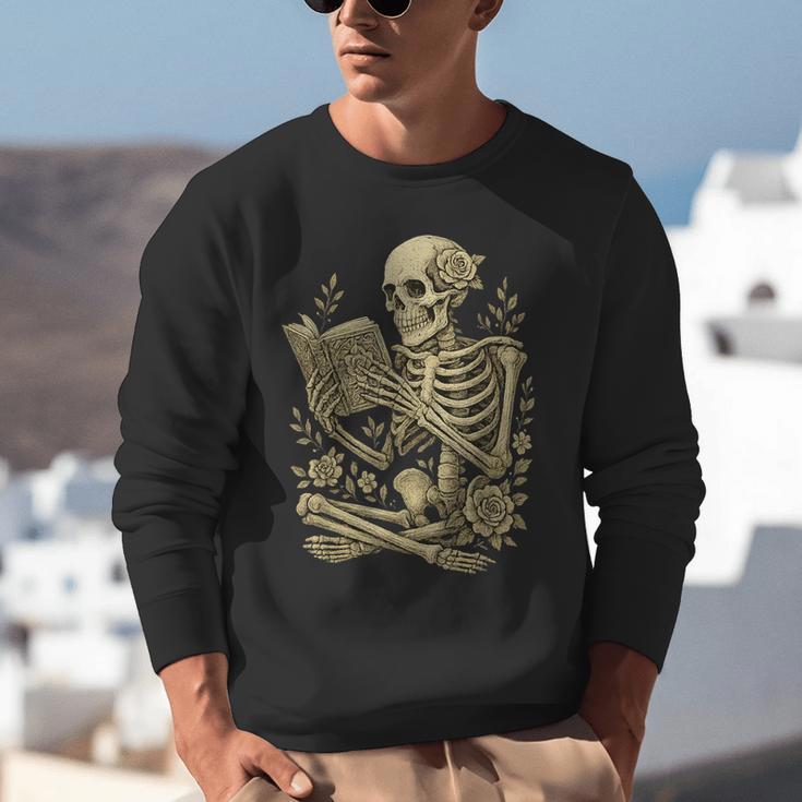 Skeleton Book Floral Skull Halloween Teacher Costume Unisex Sweatshirt, funny gift
