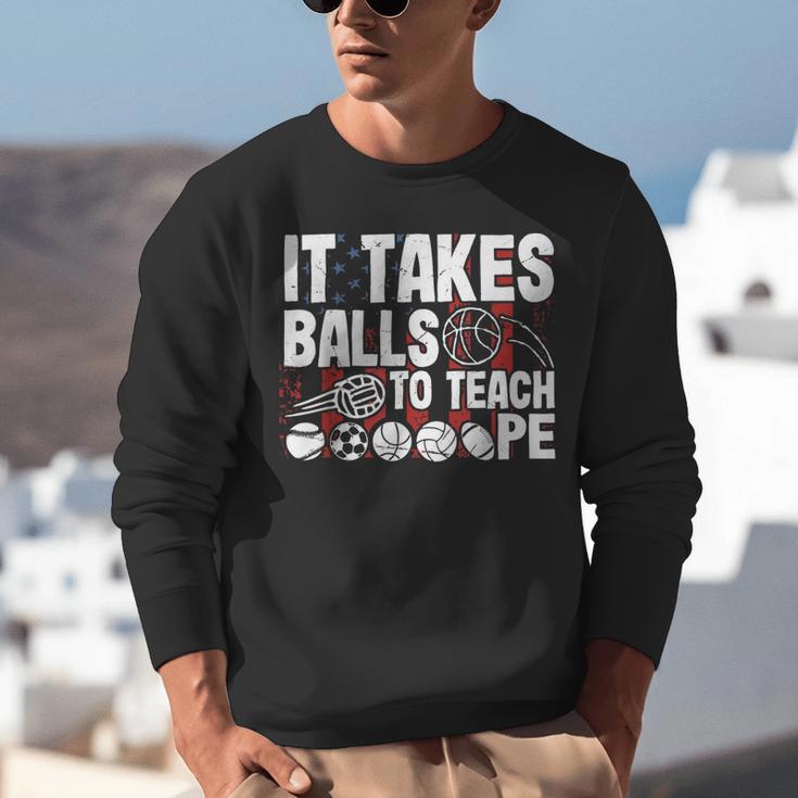 It Takes Balls To Teach Pe Teacher Chaos Coordinator US Flag Unisex Sweatshirt, Pe Teacher Sweatshirts, funny gift It Takes Balls To Teach Pe Teacher Chaos Coordinator US Flag Unisex Sweatshirt, Pe Teacher Sweatshirts, funny gift