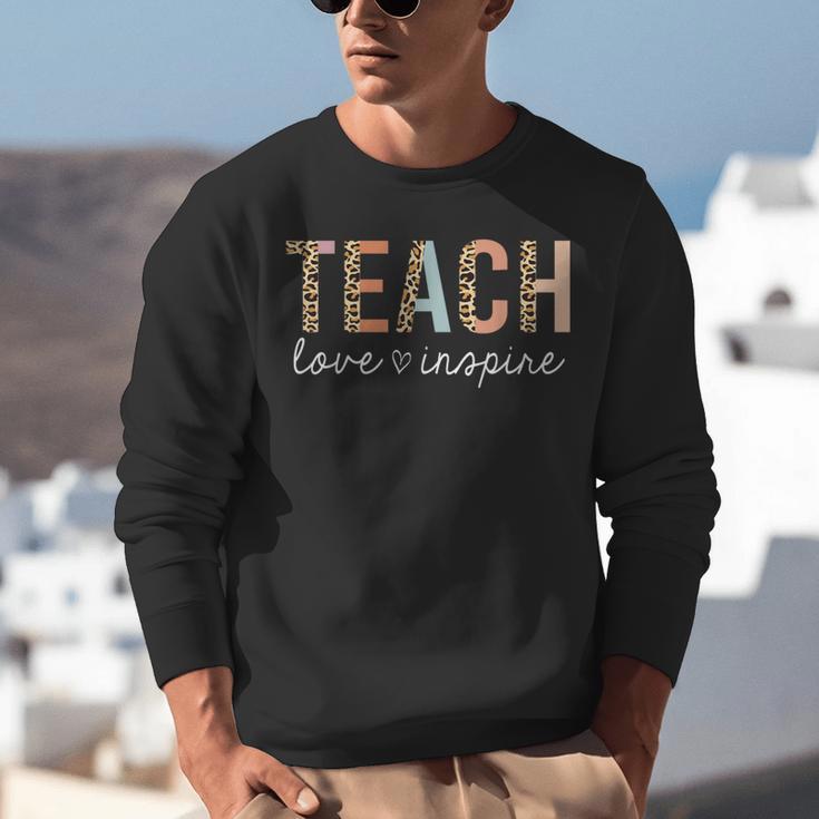 Teach Love Inspire Leopard Back To School Cute Teacher Men Women Girls Kids Unisex Sweatshirt, funny gift