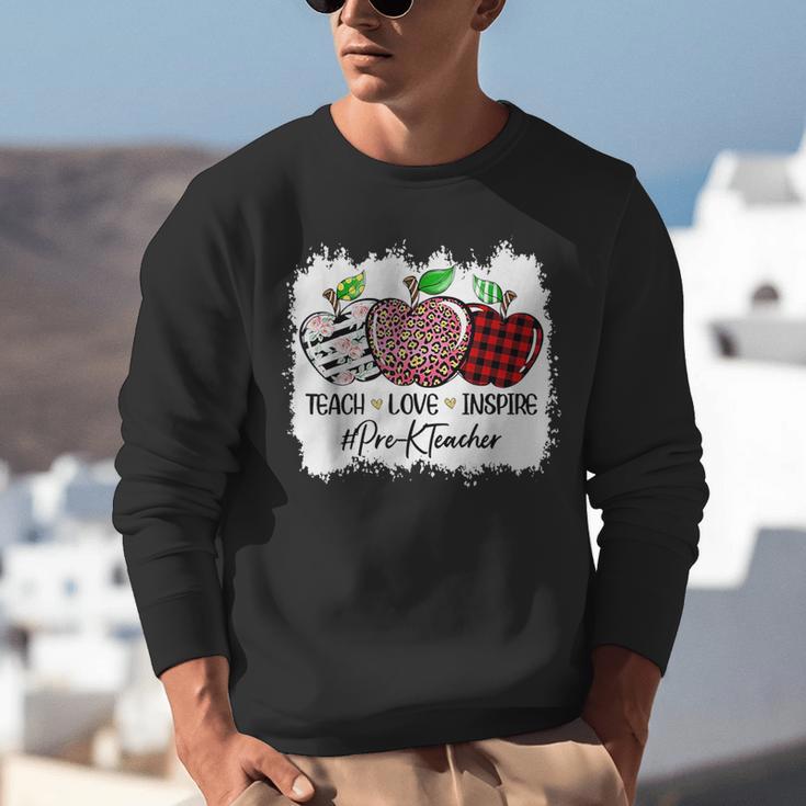 Teach Love Inspire Pre-k Teacher Apple Leopard Red Plain Unisex Sweatshirt, funny gift