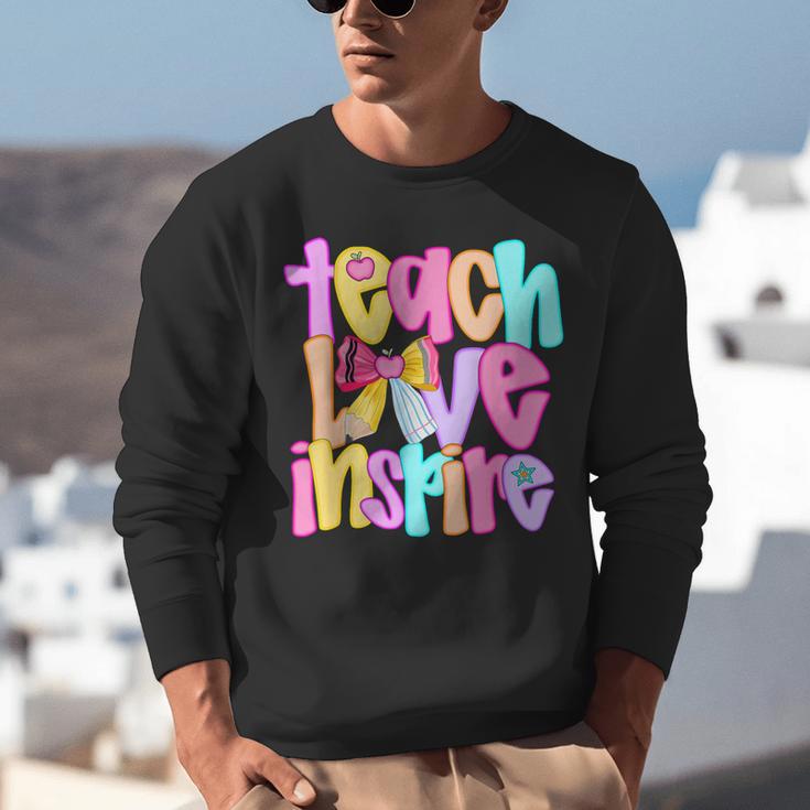 Teach Love Inspire Preppy Back To School Teacher Women Unisex Sweatshirt, funny gift Teach Love Inspire Preppy Back To School Teacher Women Unisex Sweatshirt, funny gift