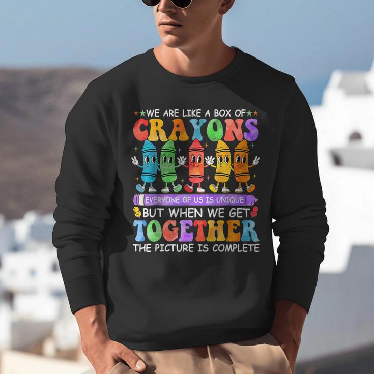 Teacher We Are Like A Box Of Crayons Back To School Men Women Kids Unisex Sweatshirt, funny gift Teacher We Are Like A Box Of Crayons Back To School Men Women Kids Unisex Sweatshirt, funny gift