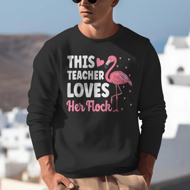 This Teacher Loves Her Flock Teaching Flamingo Girl Unisex Sweatshirt, funny gift This Teacher Loves Her Flock Teaching Flamingo Girl Unisex Sweatshirt, funny gift