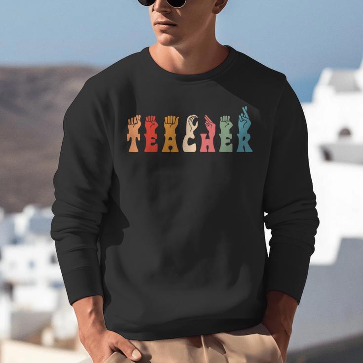 Teacher Word In Sign Language Awareness ASL Back To School Unisex Sweatshirt, funny gift Teacher Word In Sign Language Awareness ASL Back To School Unisex Sweatshirt, funny gift