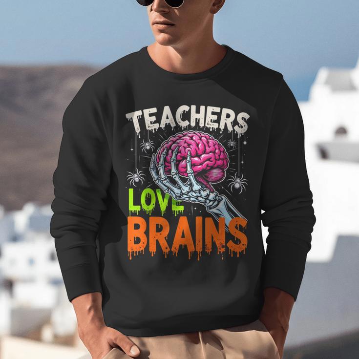 Teachers Love Brains Halloween 2025 Skeleton Costume Unisex Sweatshirt, funny gift