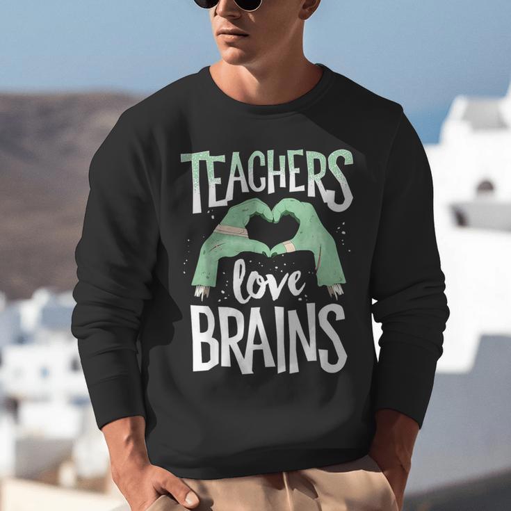 Teachers Love Brains Halloween Costume Trick Treat Zombie Unisex Sweatshirt, funny gift