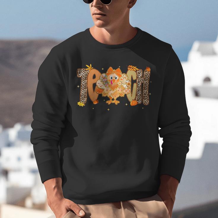 Thanksgiving Turkey Teach Thankful Teacher Girly Bow Women Unisex Sweatshirt, funny gift