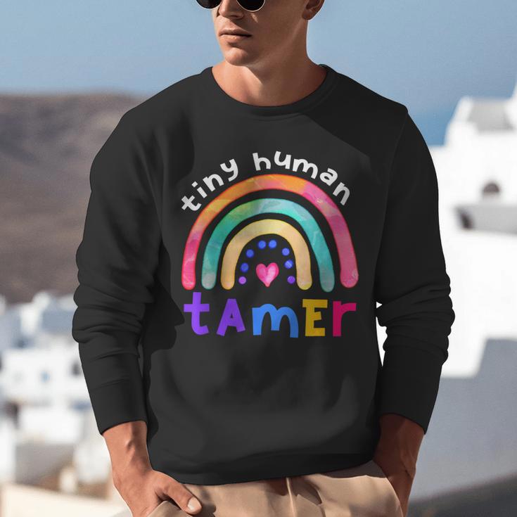 Tiny Human Tamer Watercolor Rainbow Daycare Teacher Unisex Sweatshirt, funny gift Tiny Human Tamer Watercolor Rainbow Daycare Teacher Unisex Sweatshirt, funny gift