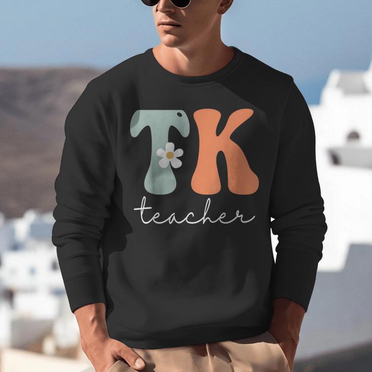 TK Teacher Retro Groovy Vintage Happy First Day Of School Unisex Sweatshirt, Groovy Teacher Sweatshirts, funny gift
