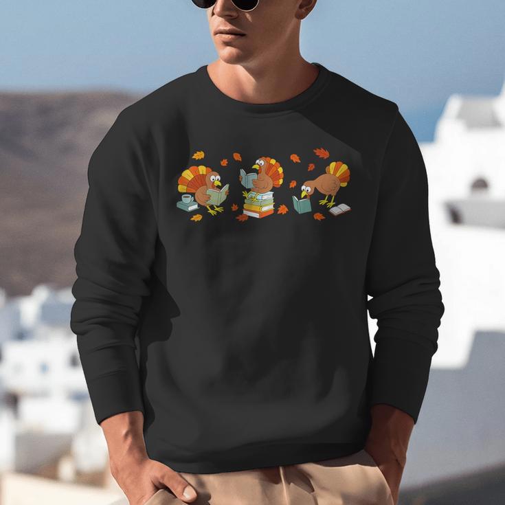 Turkey Reading Books Fall Thanksgiving Teacher Book Lovers Unisex Sweatshirt, funny gift