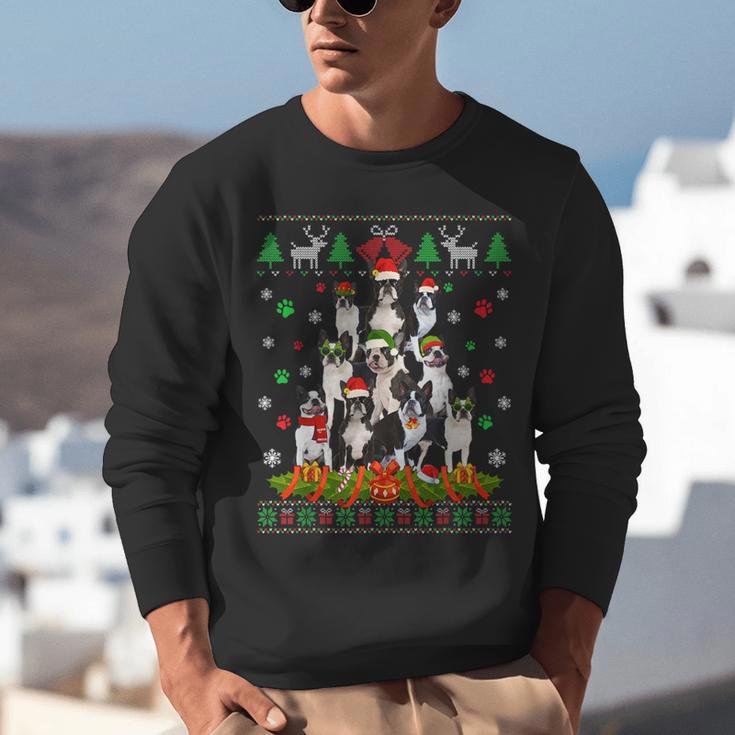 Ugly Sweater Christmas Tree Boston Terrier Dog Xmas Pajama Unisex Sweatshirt, Boston Terrier Christmas Sweatshirts, funny gift