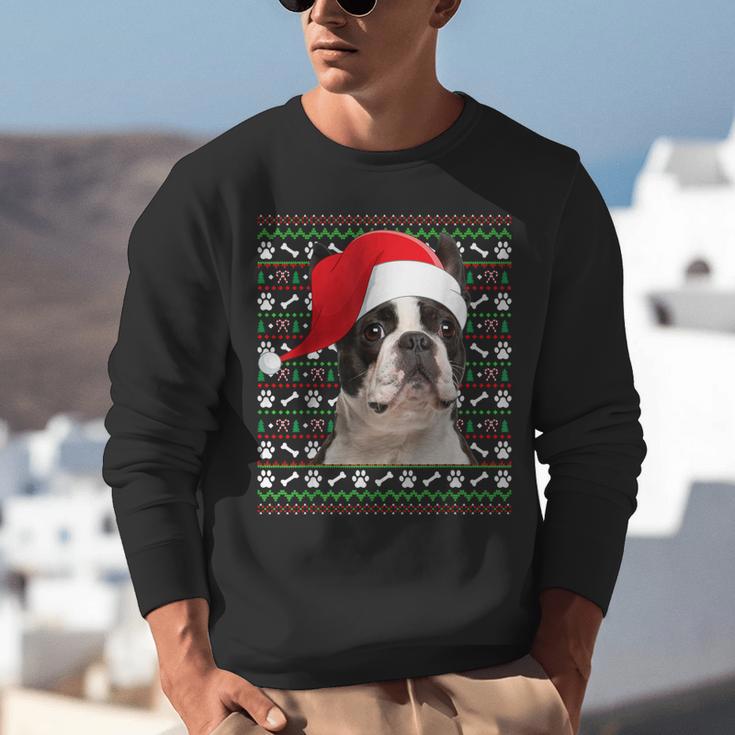Ugly Xmas Sweater Santa Boston Terrier Dog Christmas For Men Women Kids Unisex Sweatshirt, Boston Terrier Christmas Sweatshirts, funny gift