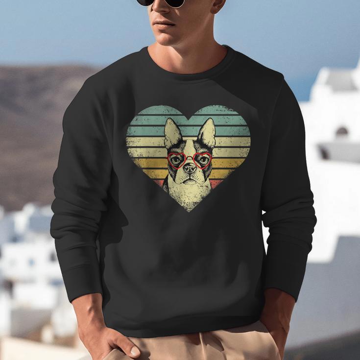 Vintage American Boston Terrier Lovers Valentine's Day Unisex Sweatshirt, American Boston Terrier Sweatshirts, funny gift