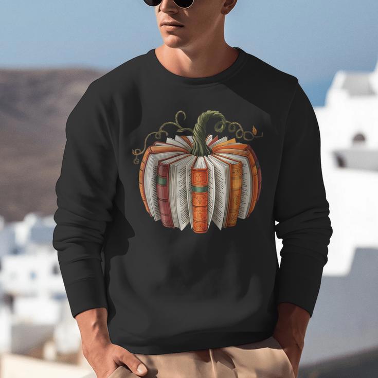 Vintage Book Pumpkin Autumn Fall Librarians Bookworm Teacher Unisex Sweatshirt, funny gift