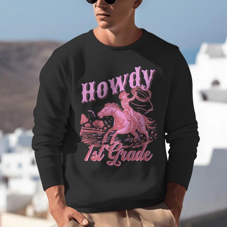 Vintage Howdy First Grade Cowgirl Teacher Western School Unisex Sweatshirt, First Grade Teacher Sweatshirts, funny gift