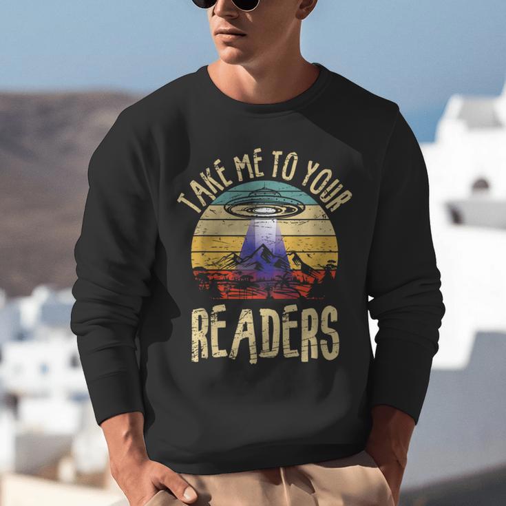 Vintage Take Me To Your Readers English Teacher Alien Space Men Women Unisex Sweatshirt, English Teacher Sweatshirts, funny gift