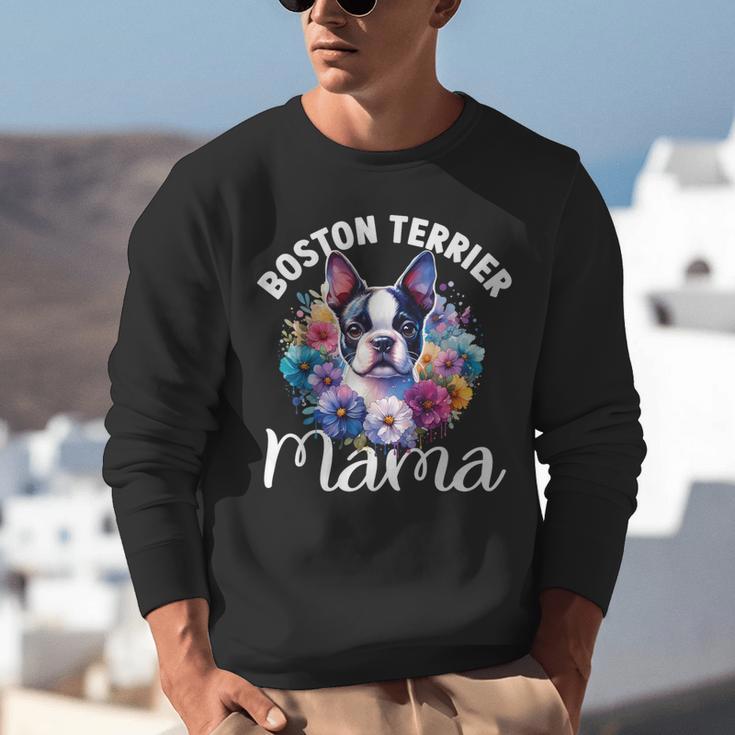 Watercolor Floral Boston Terrier Mama Dog Lover Mother's Day For Men Women Girls Kids Unisex Sweatshirt, funny gift
