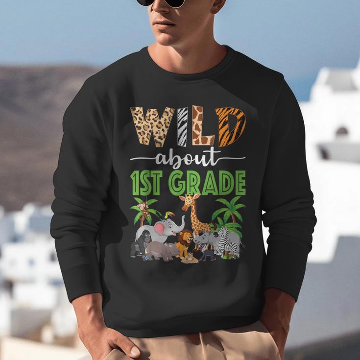 Wild About 1st Grade Teacher Student First Grade Zoo Safari Unisex Sweatshirt, First Grade Teacher Sweatshirts, funny gift